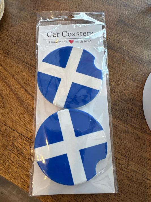 Car Coaster - Scottish Flag - Ceramic, Set of 2