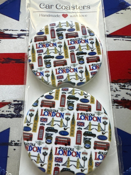 Car Coaster - Custom Made - Jolly Ole London, icons - Ceramic, Set of 2