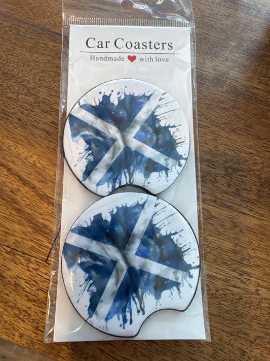 Car Coaster - Scottish Tatty Flag - Foam, Set of 2