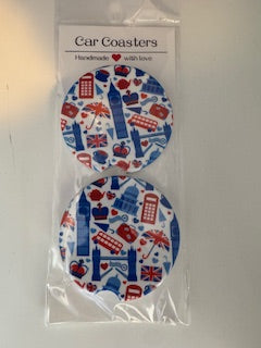 Car Coaster - Telephone, Red Bus- Ceramic, Set of 2