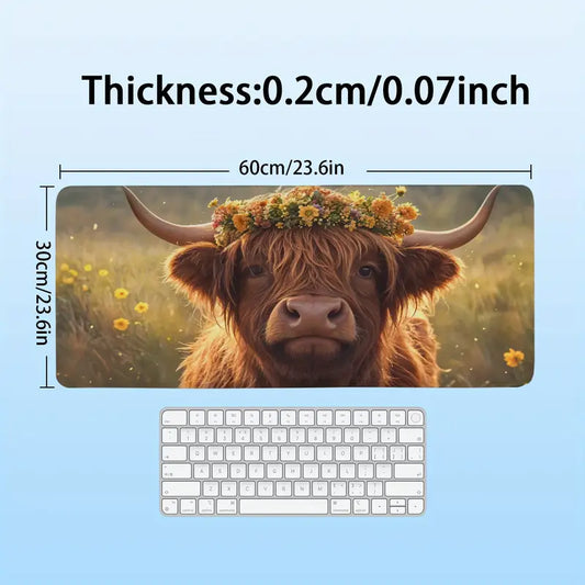 Mouse Pad - Highland Cow with Flower Crown. Size -11.8" x 23.6"