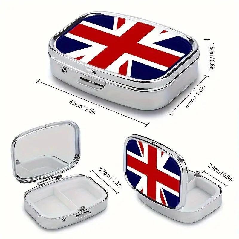 UK Union Jack Flag Square Pill Organizer Box, 1pc 2-Compartment