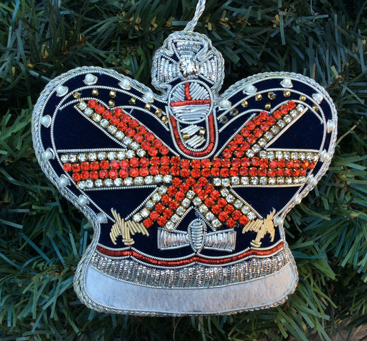 #9 Tinker Tailor Navy Crystal Union Jack Crown Christmas Ornament.