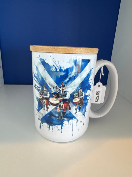 Mug 15oz. Custom Made Scottish Flag with Pipers.