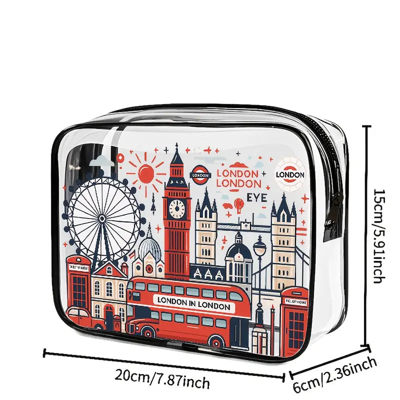 Cosmetic - UK icons Big Ben, Double Decker (one sided print - Clear Plastic) Size 7.8"x 2.3" x 5.9"