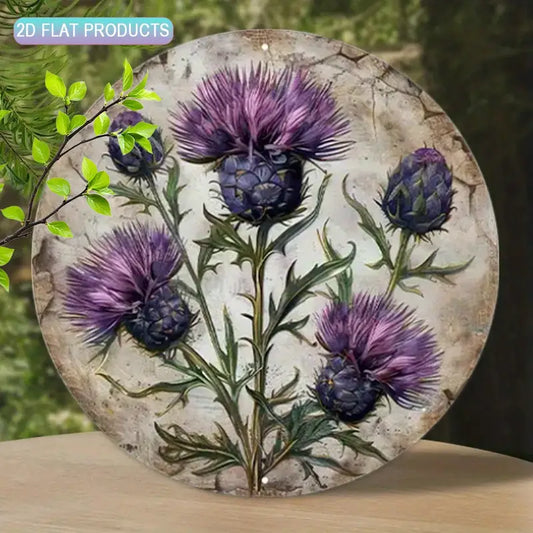 Sign -Scottish Thislte Flower 8" Round (Flat Image)