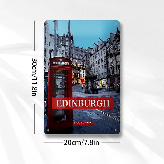 Sign - Metal Sign Edinburgh & Telephone Box Size-7.8" x 11.8"