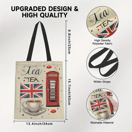 Tote Bag - Vintage British Flag & Red Telephone Booth "TEA"