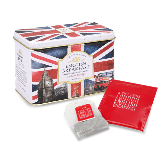 Tea Caddy, Ahmad English Breakfast Union Jack 20 Tea bags.