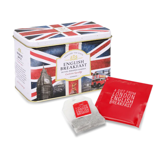 Tea Caddy, Ahmad English Breakfast Union Jack 20 Tea bags.