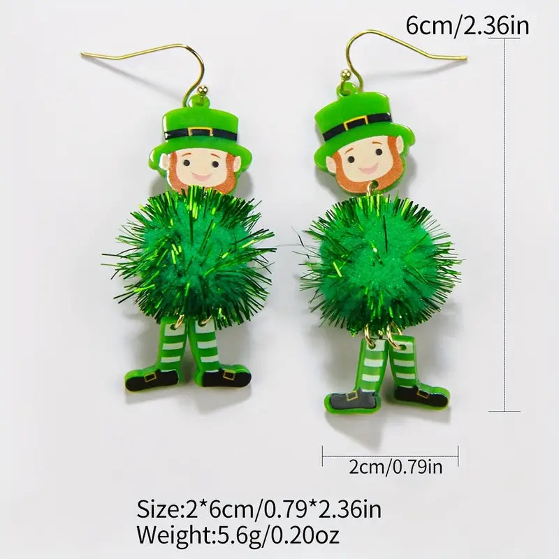 St Patrick's Day Pom Pom Earring (2.6" length)