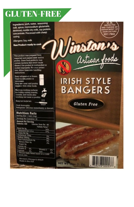Winstons Gluten Free 99% Pork Banger 16oz (1lb Ship Weight)